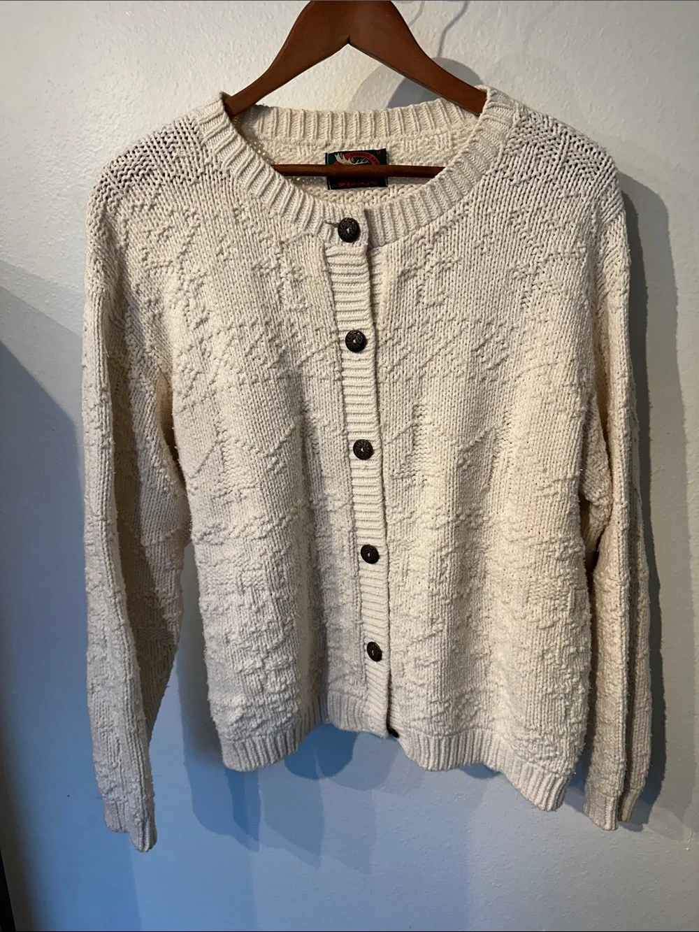 VTG 100% cotton Cream Textured Button-Up Women's Sweater - Picture 2 of 9